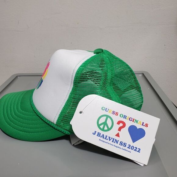 Guess Originals x J Balvin Amor Collection Green & White Unisex Trucker Hat NWT - Picture 3 of 8